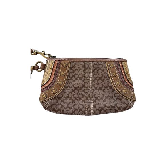 Coach Signature Logo Brown Wristlet - Picture 2 of 3